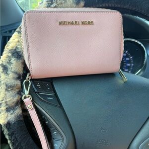 Michael Kors baby pink wristlet wallet